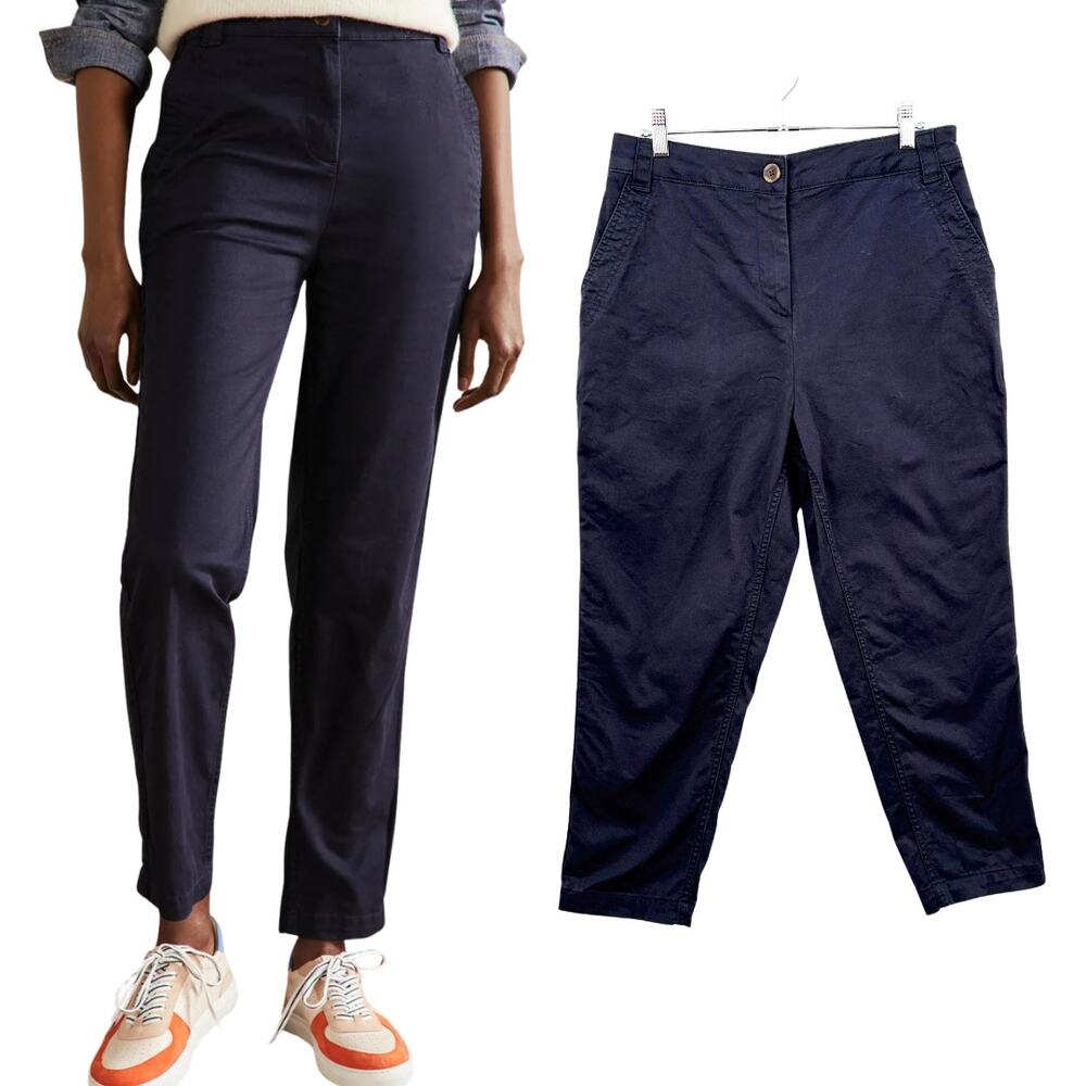 Boden Size 8 Petite Classic Chino Pants Blue Stretch Ankle Straight Leg Pockets